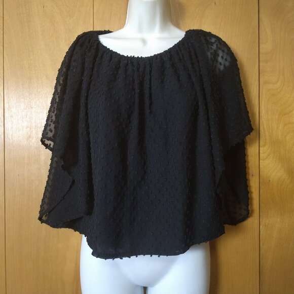 Moon & Meadow Women's XS Black Short Sheer Flutter Sleeve  Pullover Blouse - Picture 1 of 7